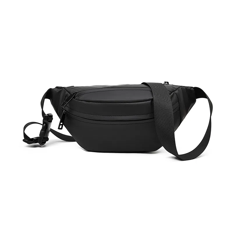 老人头 潮酷休闲百搭简约轻便出行 合成革 腰包 常规 男款 黑色