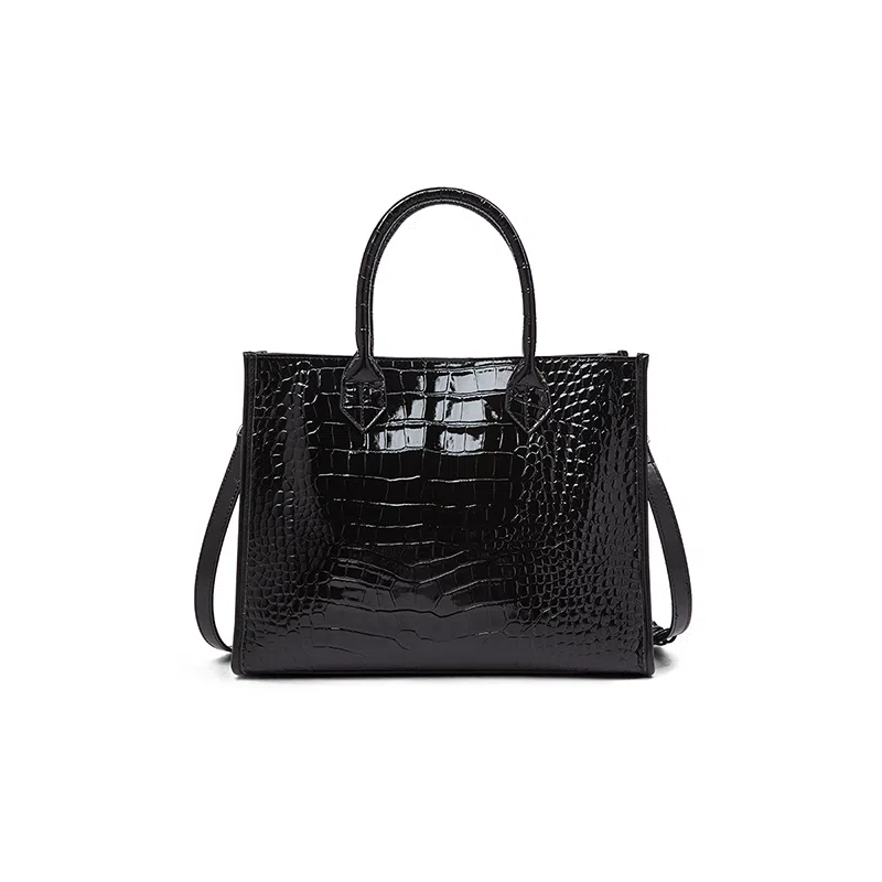 老人头 简约时尚优雅气质大容量百搭鳄鱼纹高级感 头层牛皮 托特包单肩斜挎手提包  常规 女款 黑色/红色/棕色