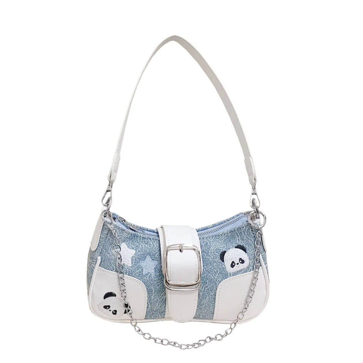 布依诺 可爱熊猫甜酷辣妹时尚质感通勤 牛津布 单肩包 女款 蓝色/黑色/浅蓝色