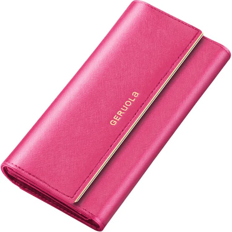 歌若拉 三折多卡位 经典十字纹牛皮 长款钱夹钱包 女款 多色