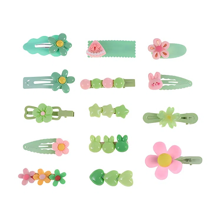 水中玉 彩色花朵边夹侧边发卡刘海夹子可爱头饰碎发发饰 合金 发夹 女款