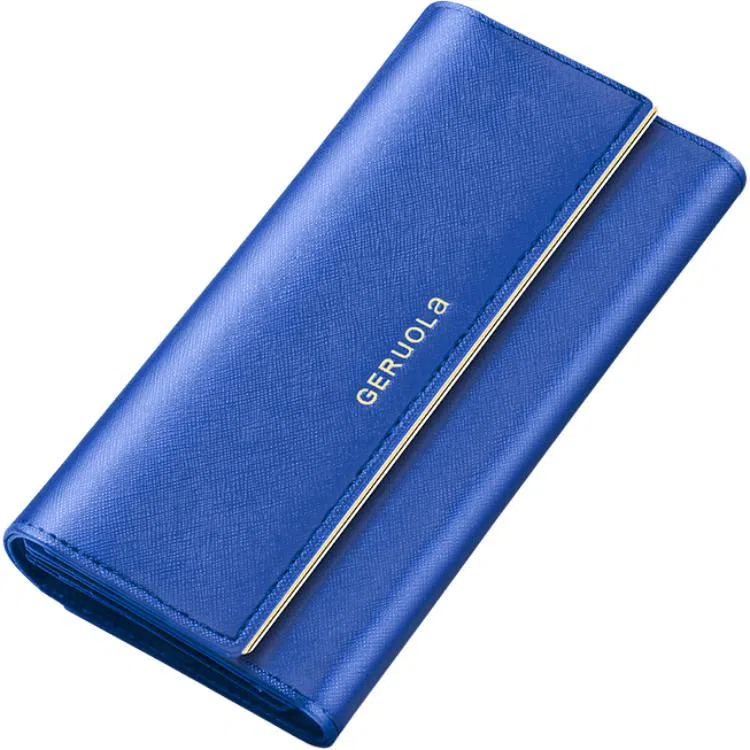 歌若拉 三折多卡位 经典十字纹牛皮 长款钱夹钱包 女款 多色