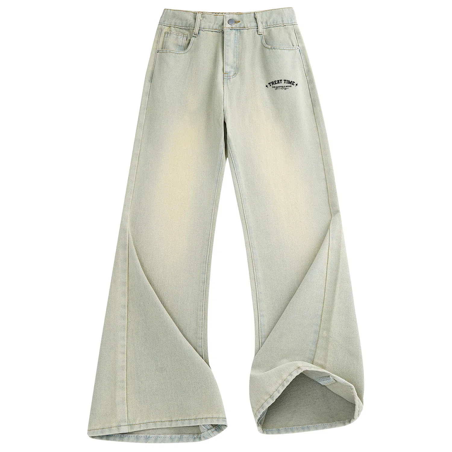 加菲猫家族 美式复古高街痞帅潮牌水洗做旧纯色基础款嘻哈宽松百搭长裤时尚简约舒适轻薄废土风微喇牛仔裤 男女同款