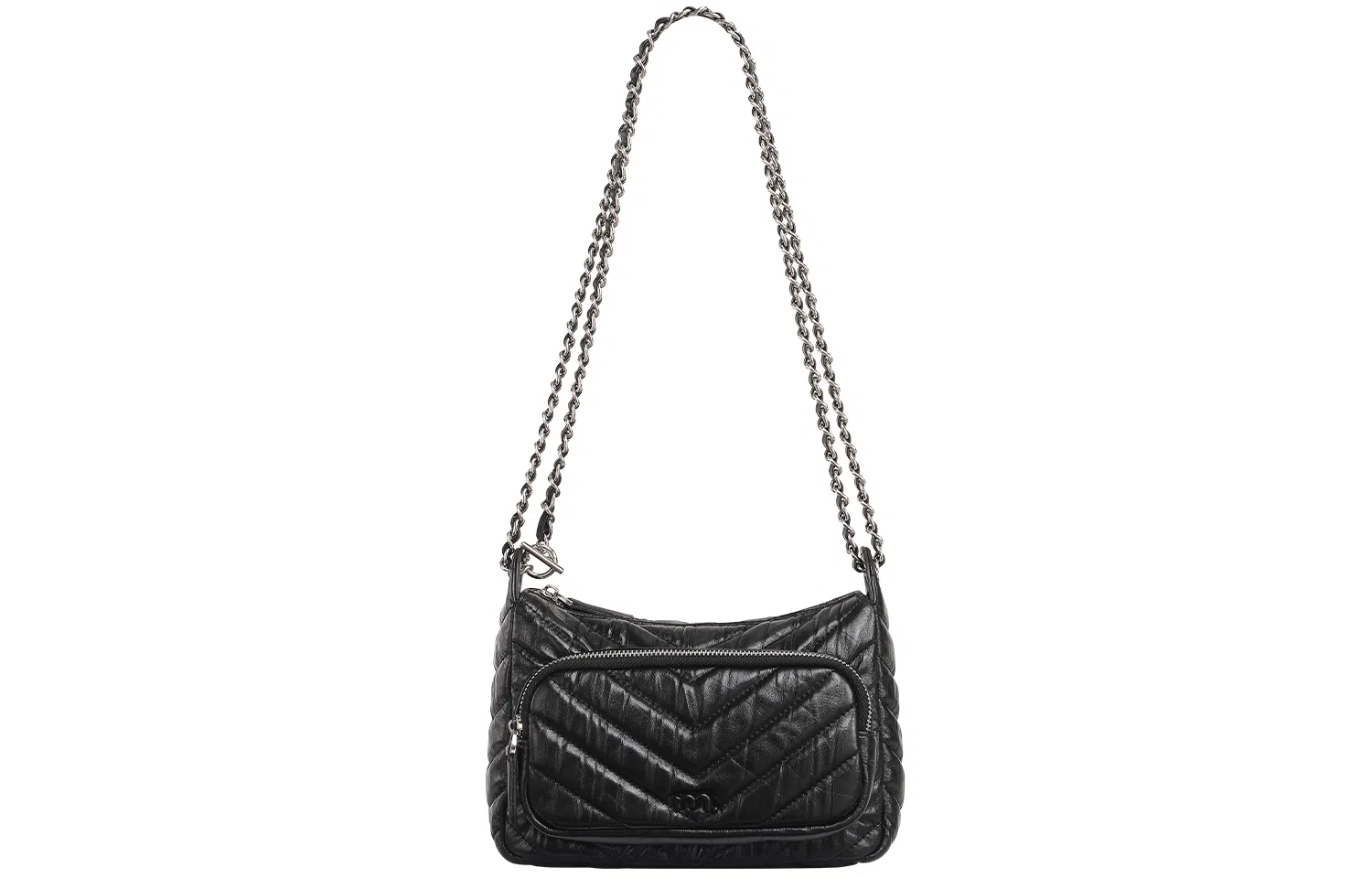 妙迪 链条包小香风高级感通勤 牛皮革 单肩斜挎腋下包 常规 女款 子夜黑