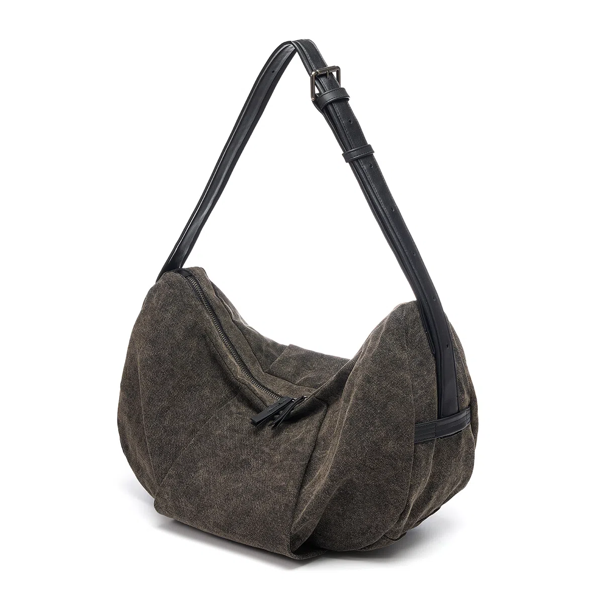 黑田矢衛 复古做旧感褶皱小众高级感日常通勤 帆布 饺子包斜挎单肩包 中号 男女同款情侣款 褐绿色