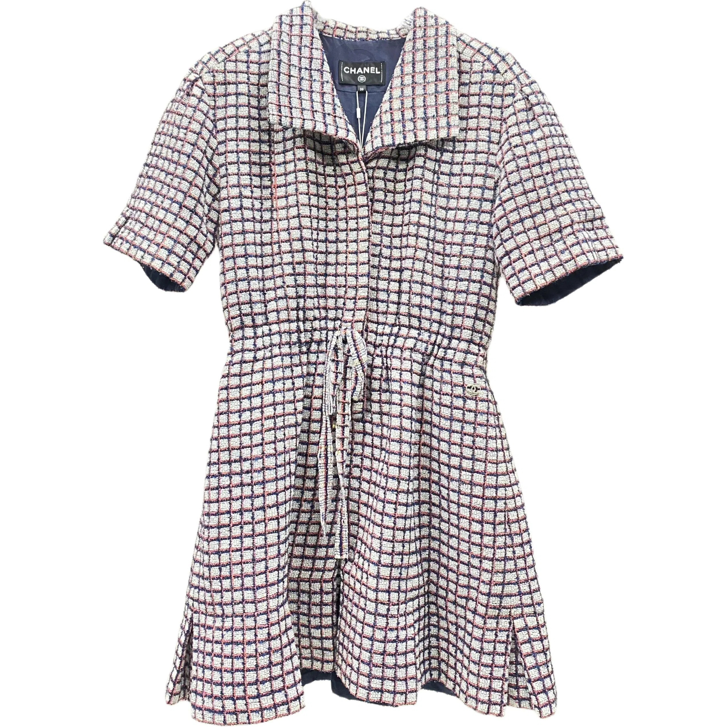 CHANEL 19P Plaid Lace-Up Dress Pink