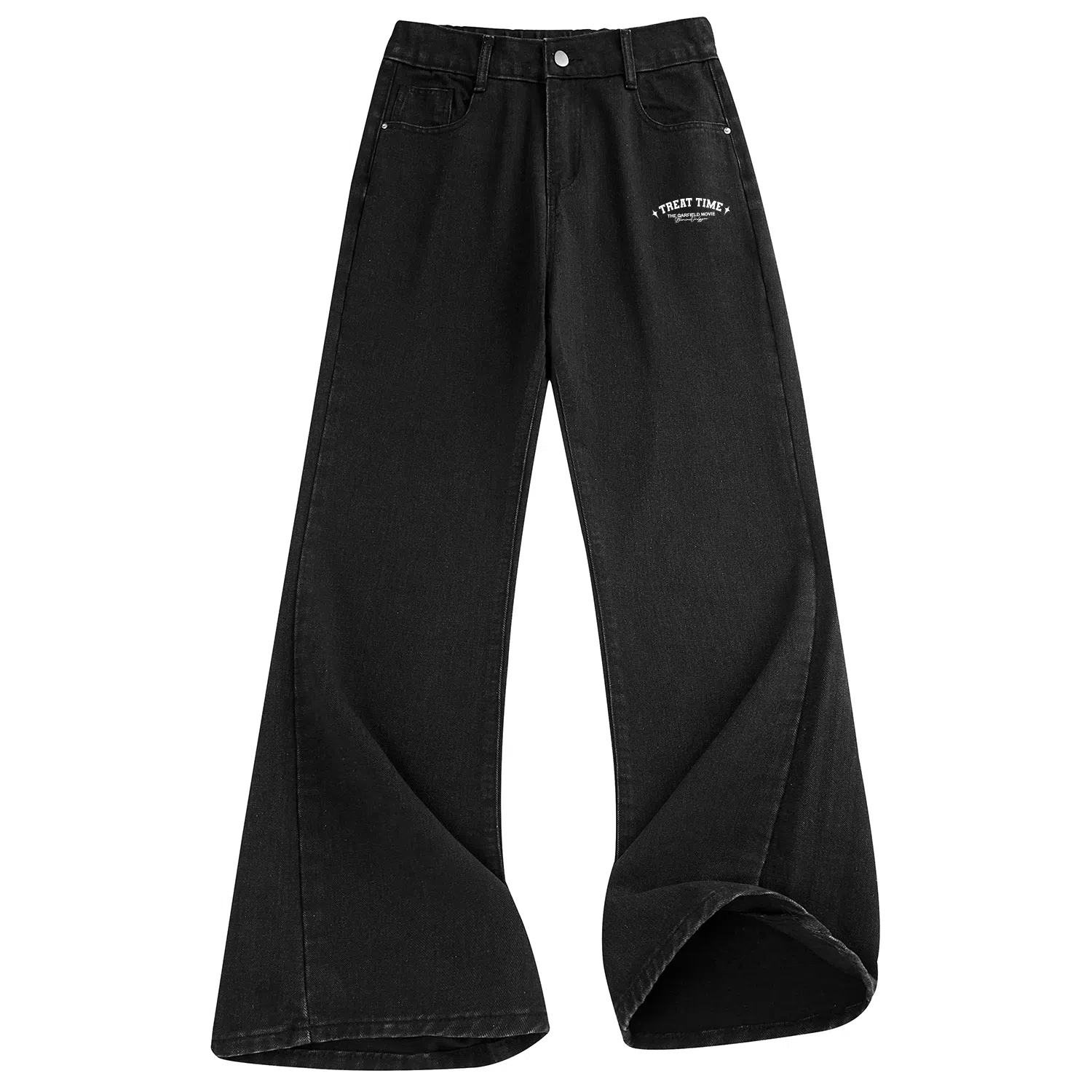 加菲猫家族 美式复古高街痞帅潮牌水洗做旧纯色基础款嘻哈宽松百搭长裤时尚简约舒适轻薄废土风微喇牛仔裤 男女同款