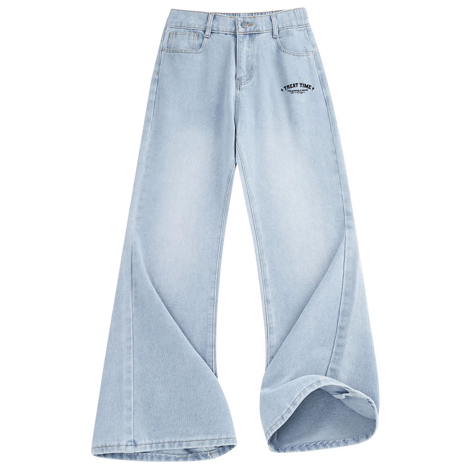 加菲猫家族 美式复古高街痞帅潮牌水洗做旧纯色基础款嘻哈宽松百搭长裤时尚简约舒适轻薄废土风微喇牛仔裤 男女同款