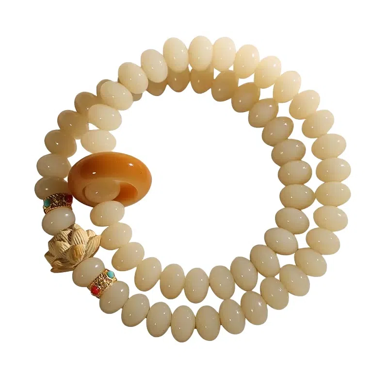 新中式国潮双圈文玩佛珠 好运莲莲 招财纳福 本命年转运 叠戴设计款手饰 菩提根 手串 男女同款情侣款