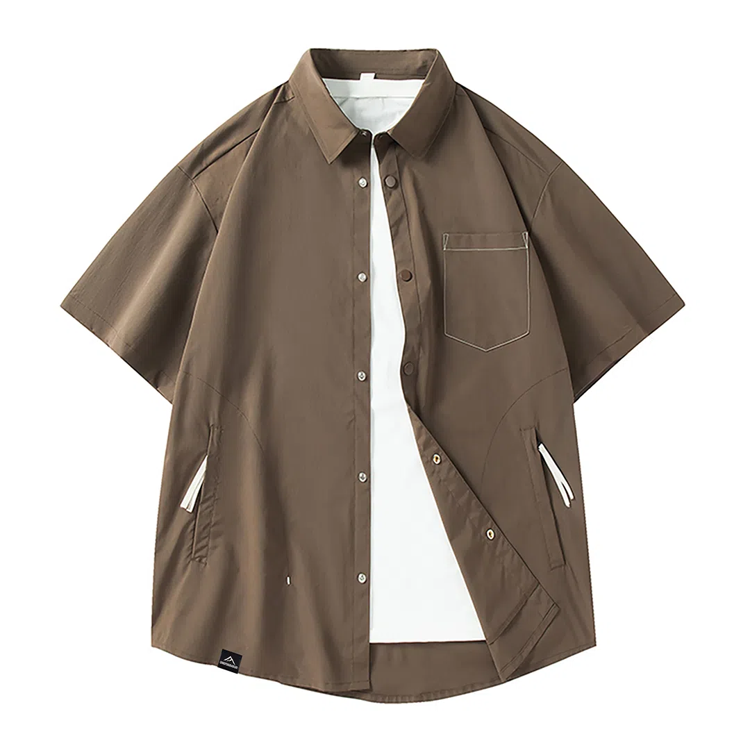 顶峰保罗 薄款翻领宽松休闲百搭通勤潮流简约短袖衬衫 男女同款