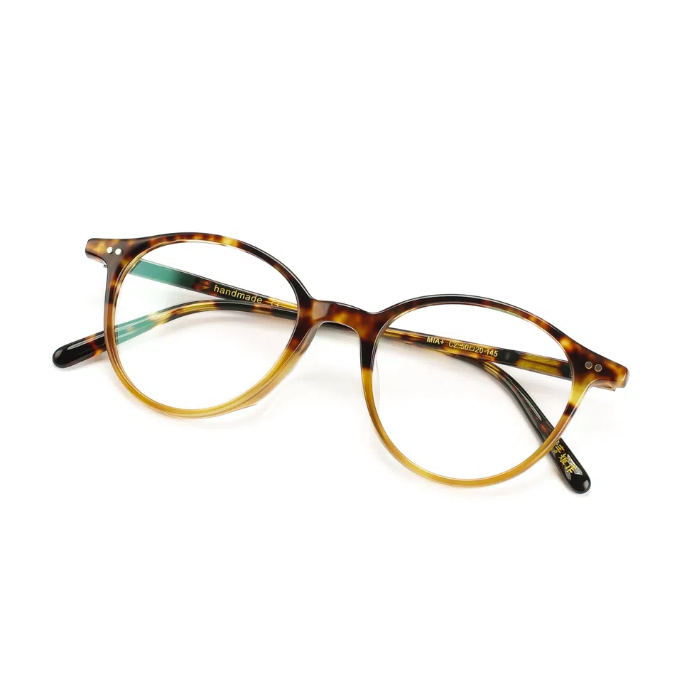 青雉作 日式小众复古波士顿框型 文艺近视镜框 手工轻量化轻盈 细框超轻双拼色 板材镜架 圆形 光学眼镜 男女同款情侣款 焦糖玳瑁色 杏色