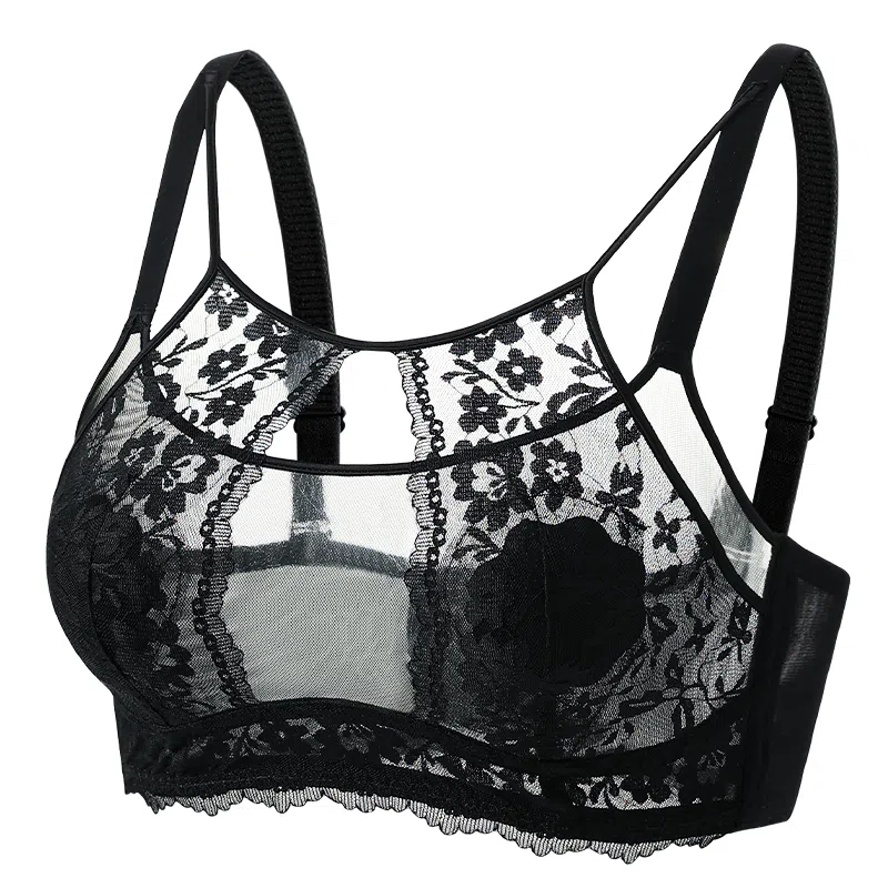 二三二三 透气吸汗聚拢有型防下垂亲肤柔软抑菌舒适侧收副乳可调节肩带内衣性感蕾丝法式慵懒简约时尚百搭文胸 女款