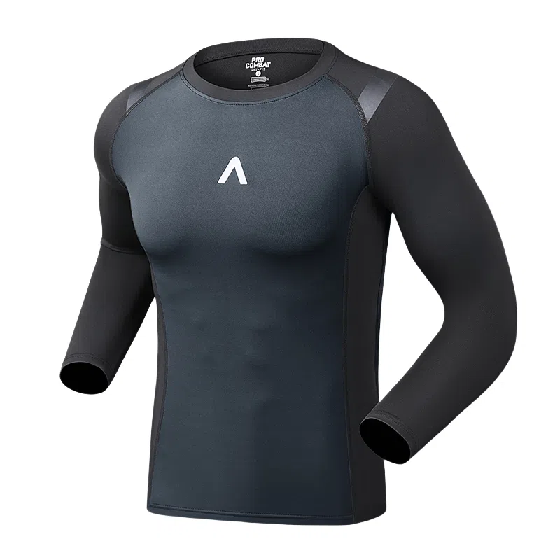 浪莎 速干运动上衣跑步训练高弹长袖户外钓鱼健身衣 男款