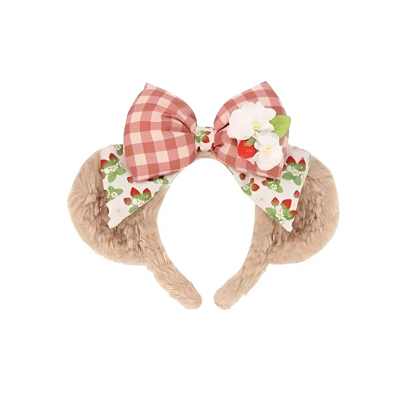 丹琴 甜美可爱蝴蝶结草莓头箍童趣时尚浪漫氛围感发卡游乐园拍照洗脸压发发饰 布艺 发箍 女款