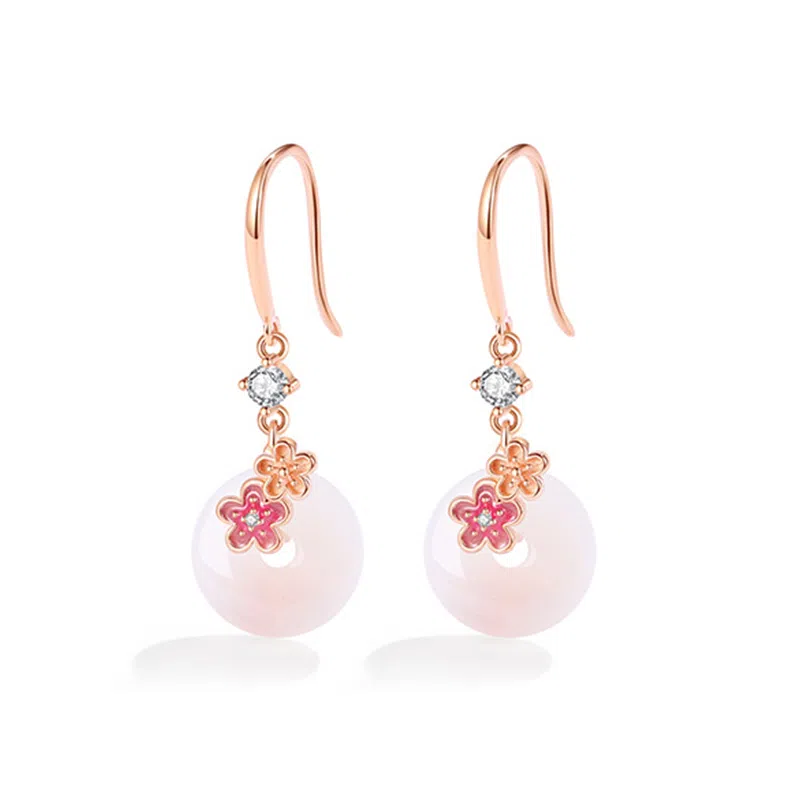 福茹记 新中式幸运桃花平安 国潮风温柔小众气质高级感百搭 玛瑙 耳环 女款