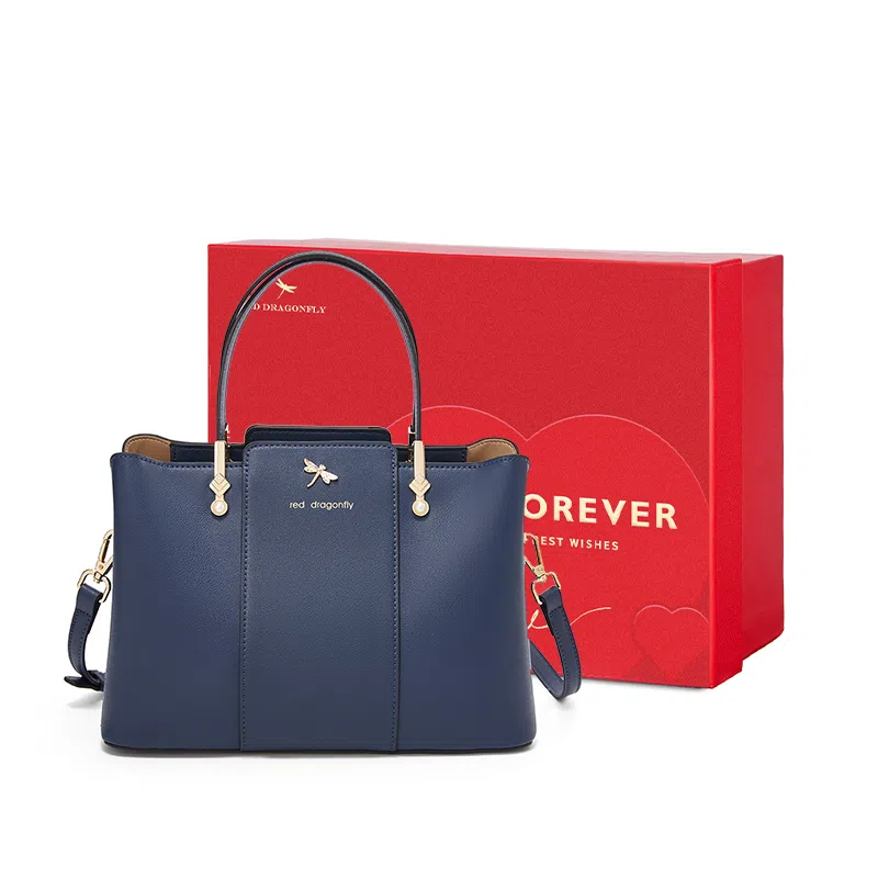 红蜻蜓 高级感经典百搭时尚气质 牛皮 单肩手提包 女款 米白色/宝蓝色