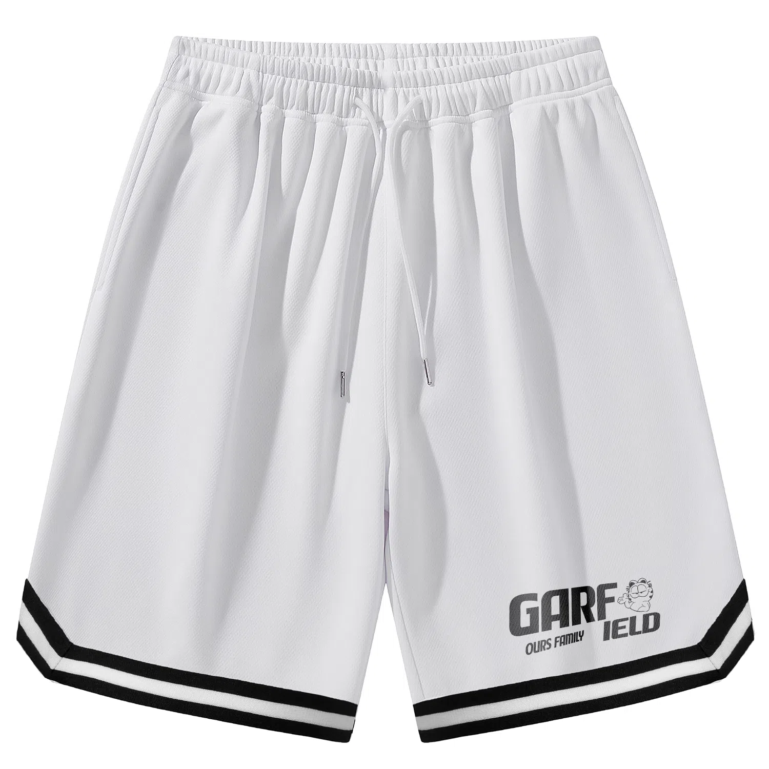 加菲猫家族 美式简约字母设计卡通动漫加菲猫图案印花宽松舒适透气松紧系带户外运动跑步篮球日常通勤百搭五分休闲短裤 男女同款