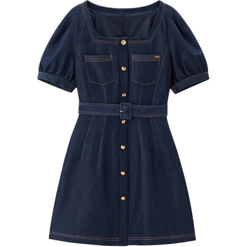 太平鸟 高腰休闲简约短袖连衣裙 女款