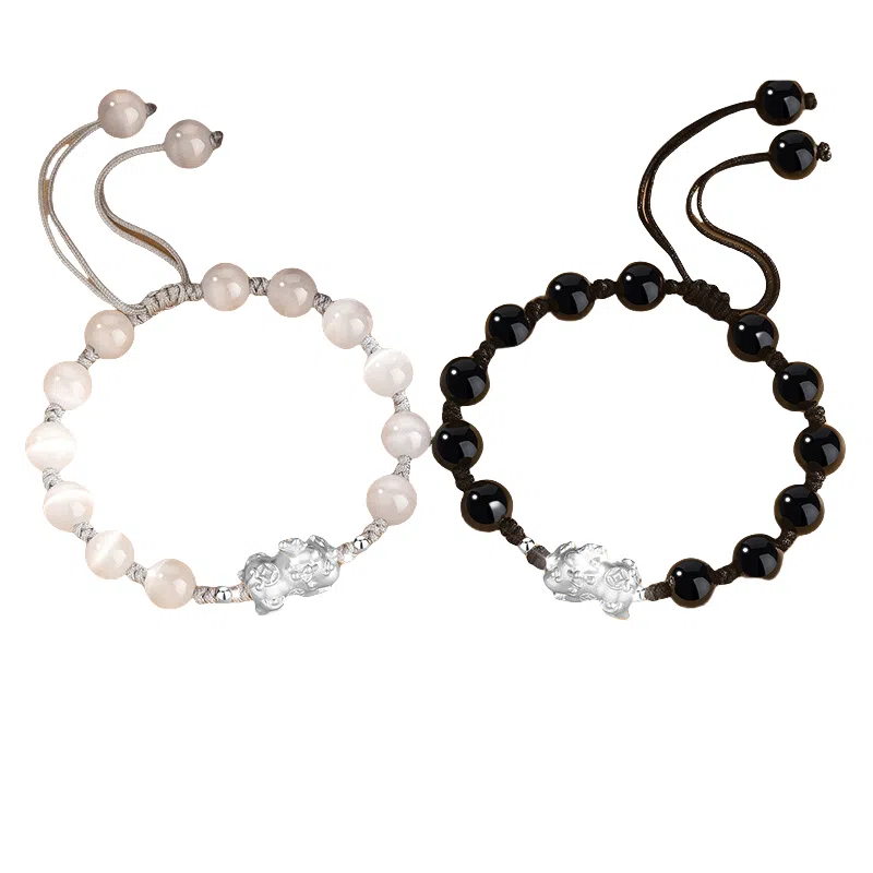 子婳 貔貅小众精致时尚百搭新中式潮酷高级感 玻璃猫眼 玉石手串 男女同款情侣款