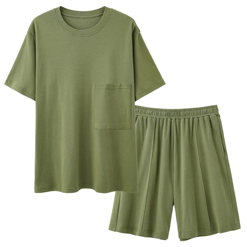 欧迪芬 可外穿可居家柔软亲肤休闲宽松短袖五分裤睡衣套装 男款