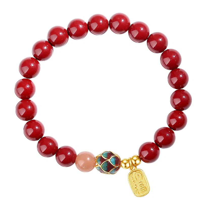 福茹记 莲莲纳福 新中式国潮风平安纳福 本命年红色小众轻奢高级感日常百搭 朱砂 手串 女款