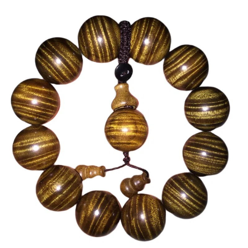 吉千年 【收藏级】新中式复古潮流风 好运 平安顺遂 招财进宝 爆满水波黑金 金丝楠 楠木 手串 男女同款情侣款