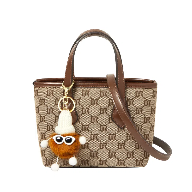 纳兰杜 轻复古气质高级感小众印花设计感 织物 菜篮子包手提单肩包斜挎包 小号 女款 咖色