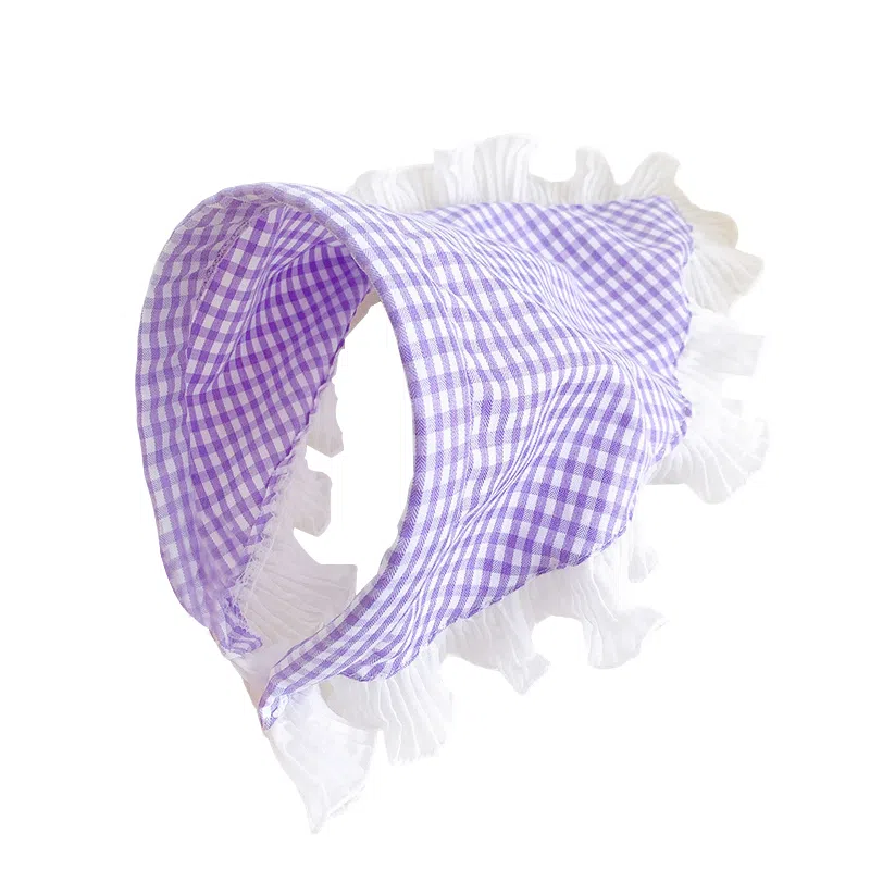 蒙妮 田园风蕾丝格子三角巾 布艺 发箍 女款