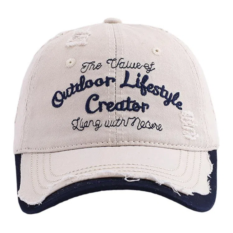 艾佳微 破洞软顶户外休闲遮阳韩版时尚字母刺绣 棉 鸭舌帽 男女同款情侣款