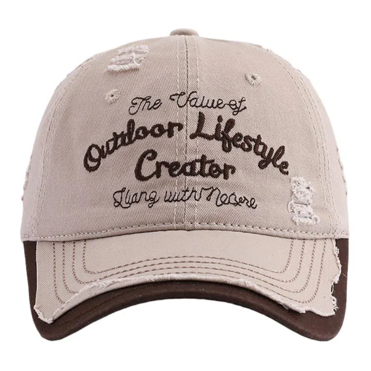 艾佳微 破洞软顶户外休闲遮阳韩版时尚字母刺绣 棉 鸭舌帽 男女同款情侣款