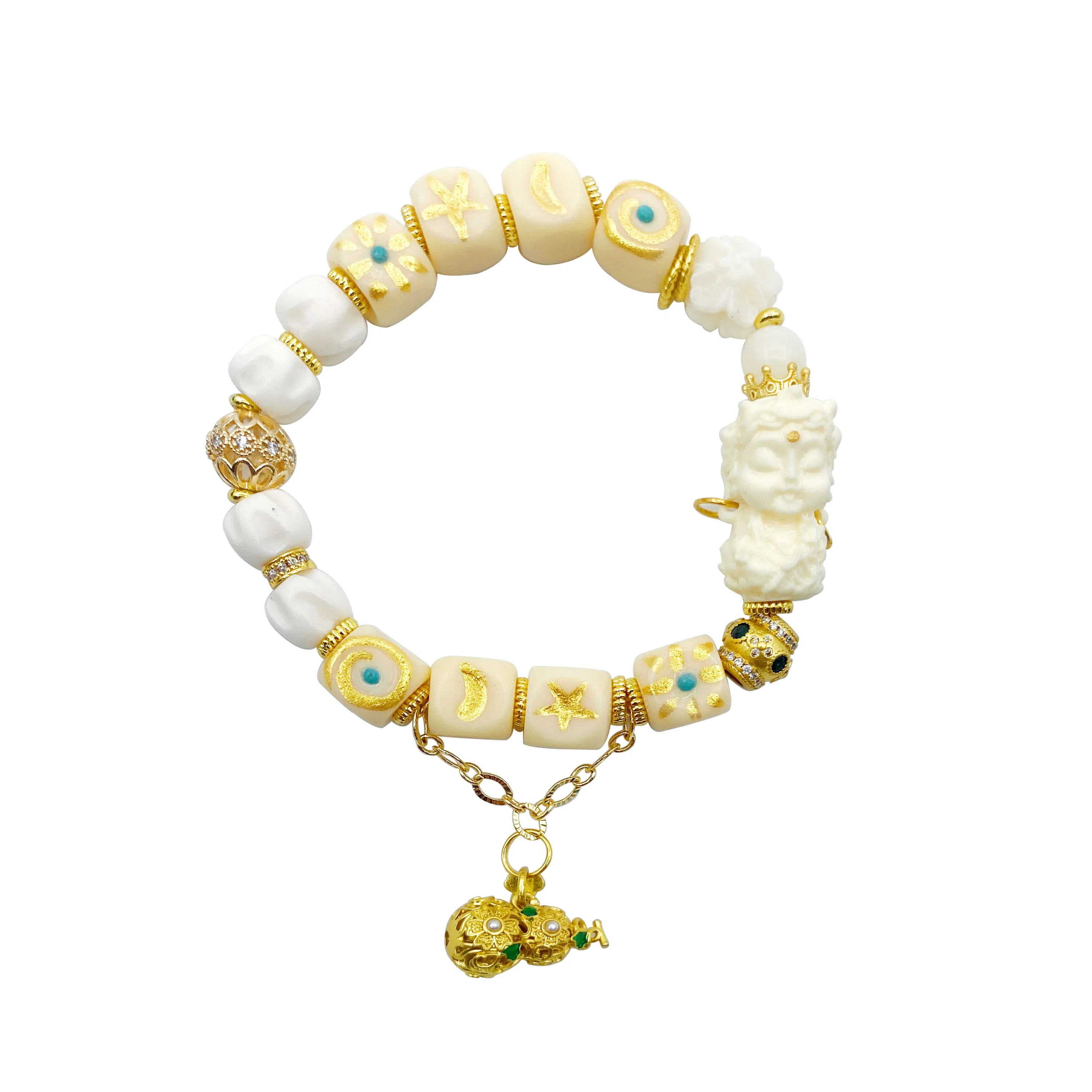 耳玺 日月星辰度母新中式国潮纳福招财文玩复古转运好运小众创意考公 菩提根 手串 男女同款情侣款