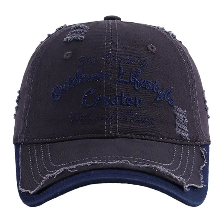 艾佳微 破洞软顶户外休闲遮阳韩版时尚字母刺绣 棉 鸭舌帽 男女同款情侣款