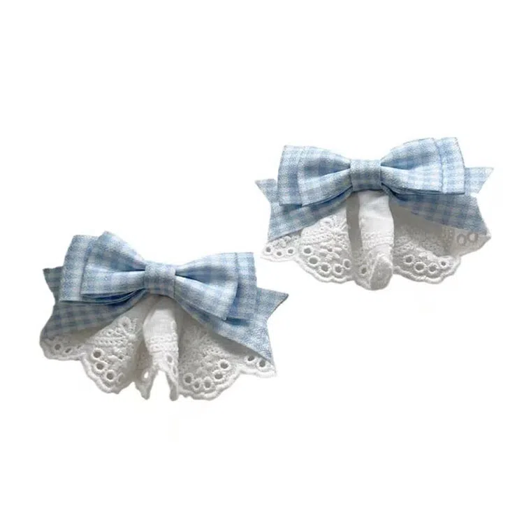 希铃 蓝色泡泡蕾丝蝴蝶结一对甜美 布艺 发夹 女款