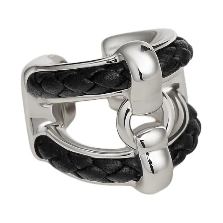 Hermes Braided Leather Clip-On Earrings Silver