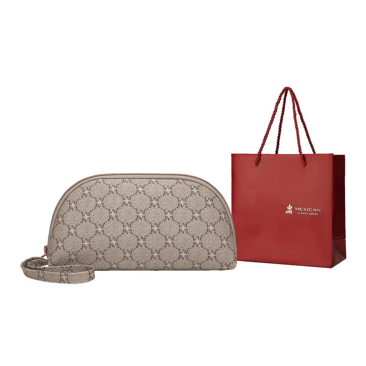 稻草人 高级感印花百搭复古老花时尚简约轻便实用通勤 聚氯乙烯革 手拿包 女款 深棕色/卡其