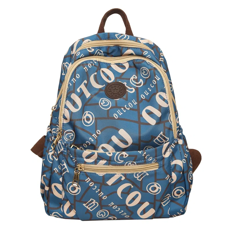 泰格奴 涂鸦精美机能通勤旅行小清新轻便高颜值背包初中高中大学生上课百搭 尼龙 双肩包 女款 孔雀蓝