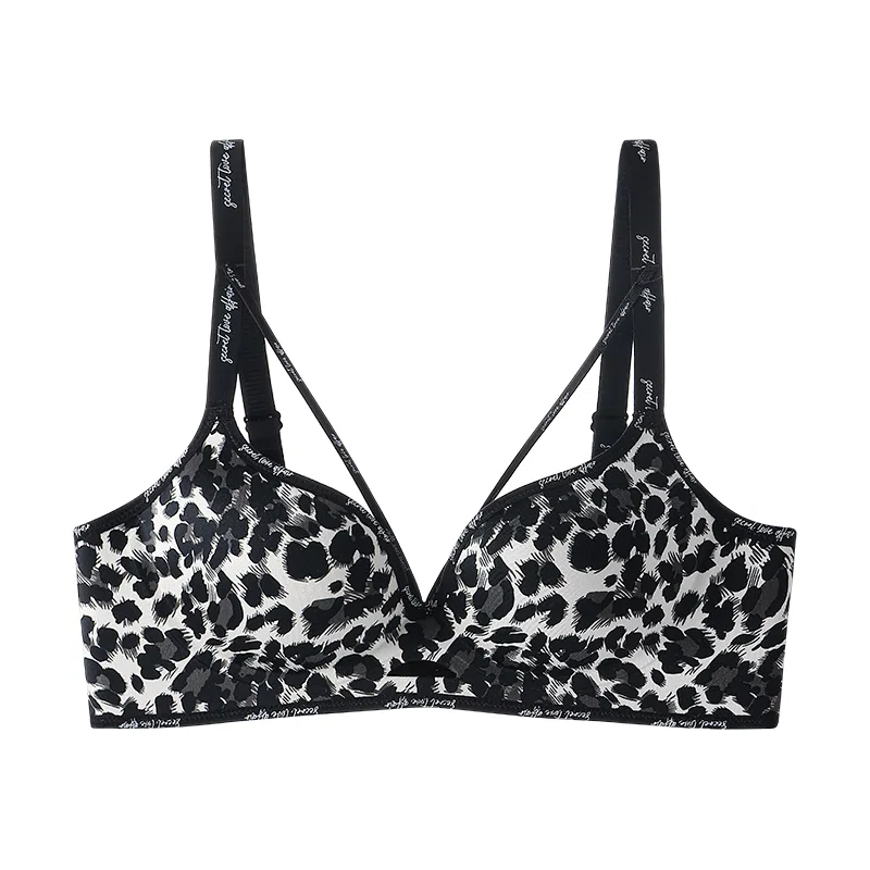 二三二三 透气吸汗聚拢有型防下垂胸罩亲肤柔软抑菌舒适侧收副乳内衣性感豹纹字母纯欲美背时尚百搭日常通勤运动文胸 女款