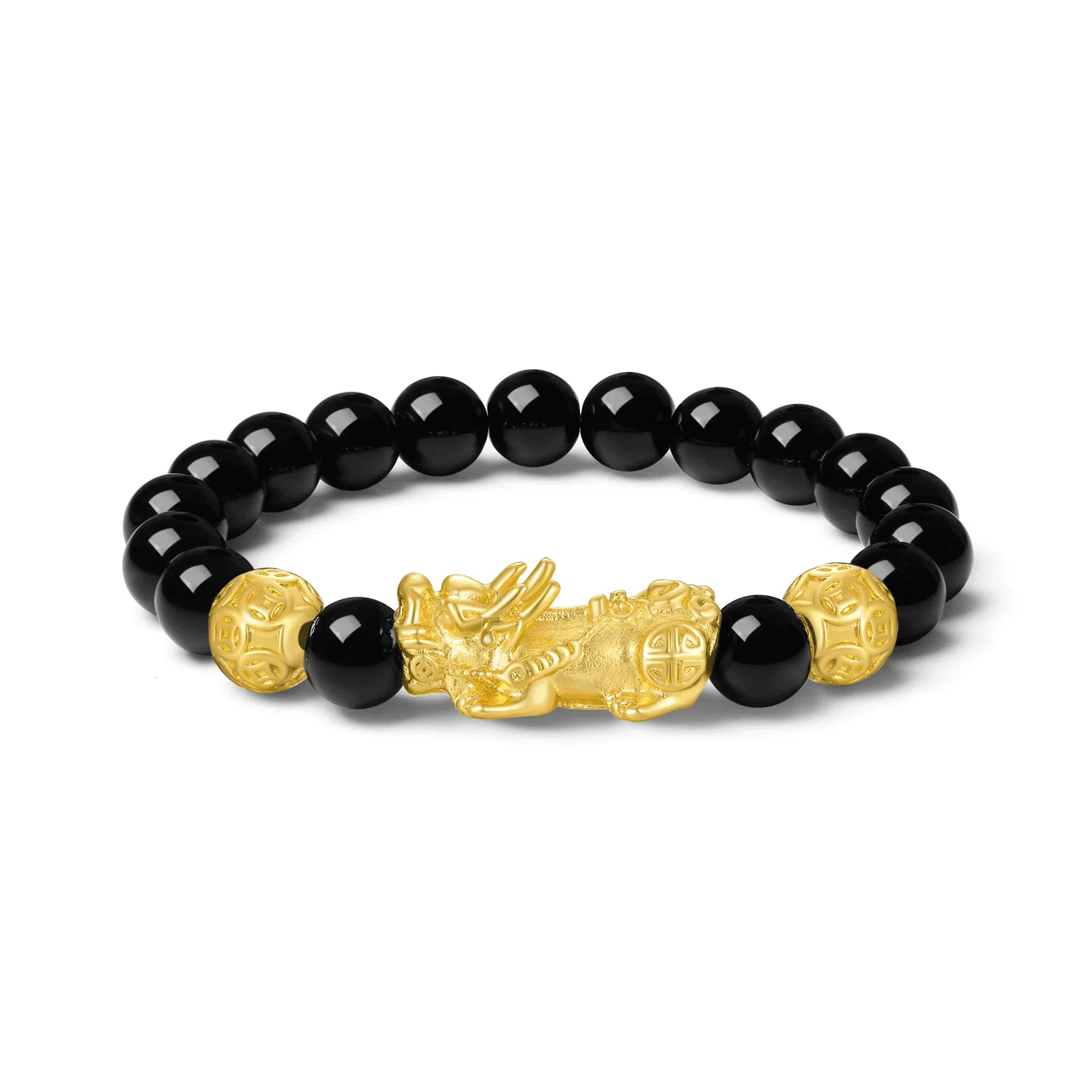 【S999足银纯银 八方来财】 七好美银 招财貔貅 新中式 招财纳福吞金兽国潮复古转运珠 黑曜石 时尚高级 琉璃 手串 男女同款情侣款