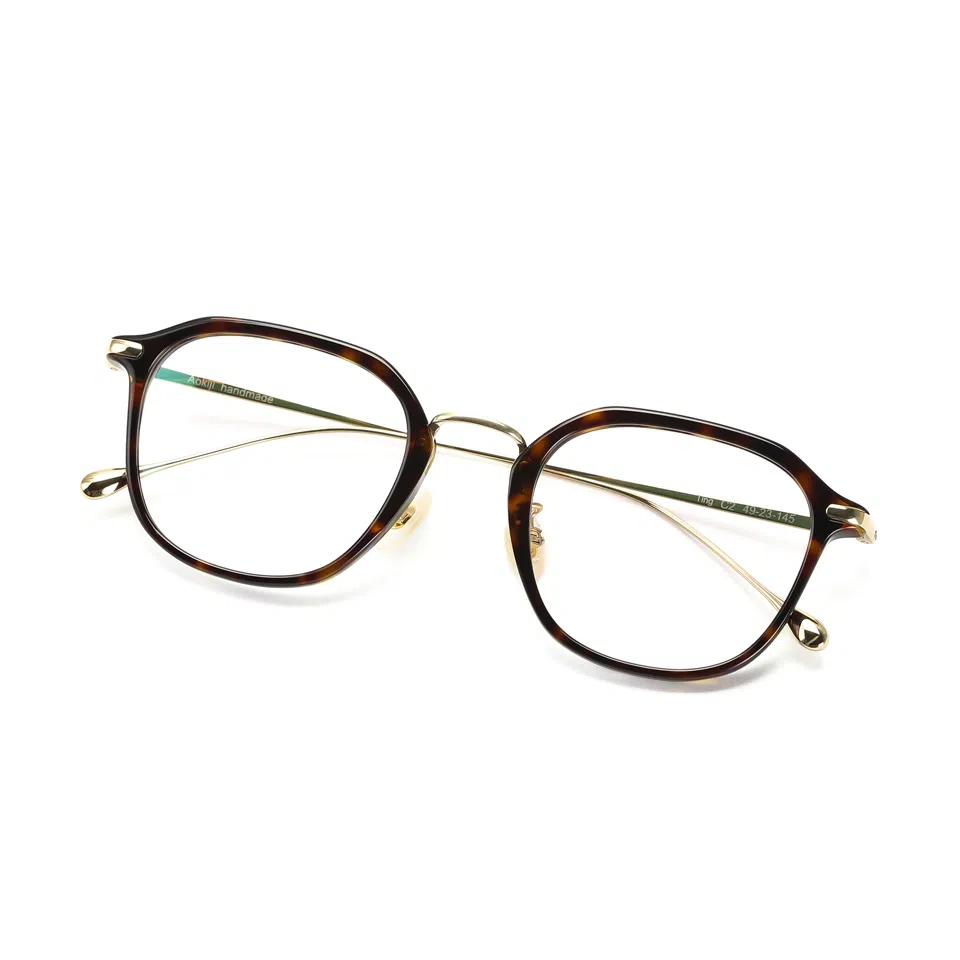 【可配度数】 青雉作 日杂封面款中金高定贝母鼻托镜框小众精致六边形超轻量化近视眼镜 β钛板材 方形 光学镜架 女款 玳瑁色日本灰黑色