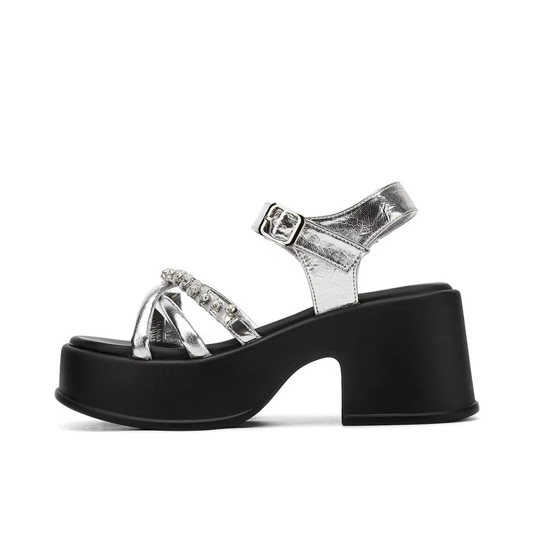 金佰川 合成革 外穿休闲百搭时尚松糕底 一字带凉鞋 女