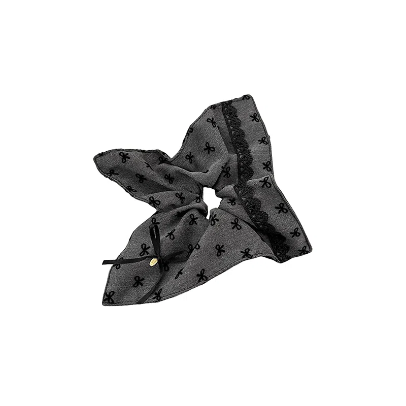 水中玉 格雷系蝴蝶结方巾大肠发圈高级感蕾丝发绳头花发饰 布艺 头绳 女款