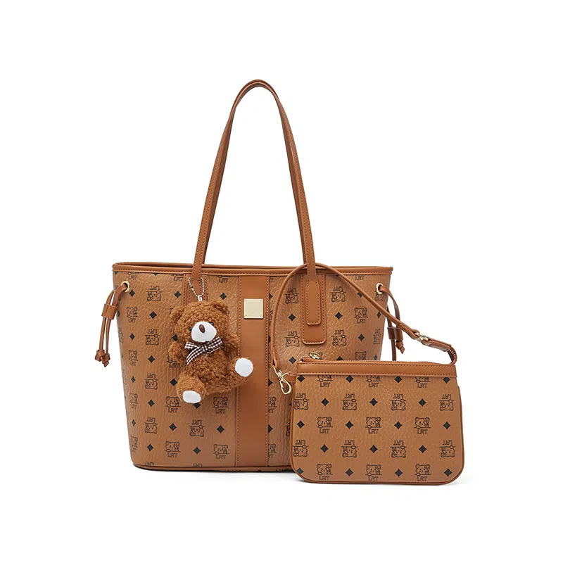 珍爱 老人头 时尚复古印花百搭通勤 合成革 子母包单肩包 女款 棕色/粉色