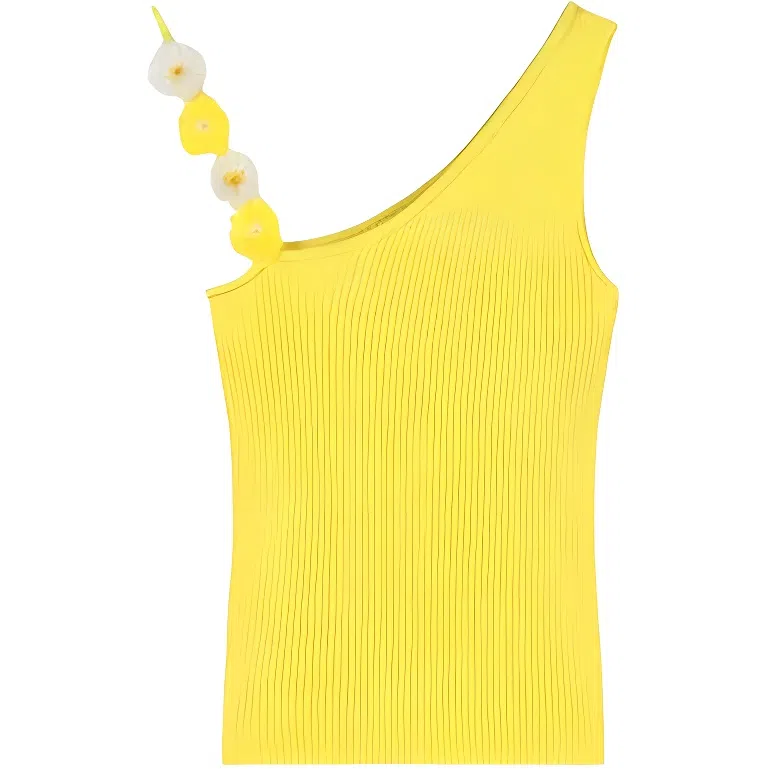 木清清 花朵斜肩针织女夏季泰式甜辣风紧身短款不规则上衣外穿吊带 女款