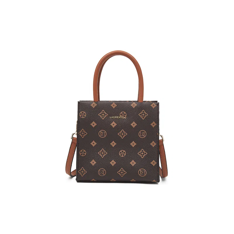 老人头 经典印花时尚小众设计 合成革 单肩斜挎手提包 女款 咖色