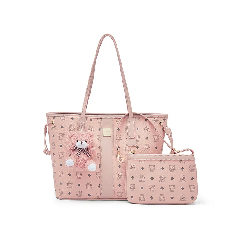 珍爱 老人头 时尚复古印花百搭通勤 合成革 子母包单肩包 女款 棕色/粉色