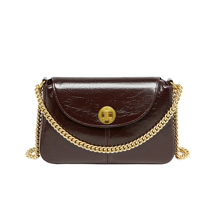 纳兰杜 女包百搭潮流高颜值女生包包精致优雅 牛皮革合成革 链条包小方包斜挎包单肩包 中号 女款 酒红色/子夜黑