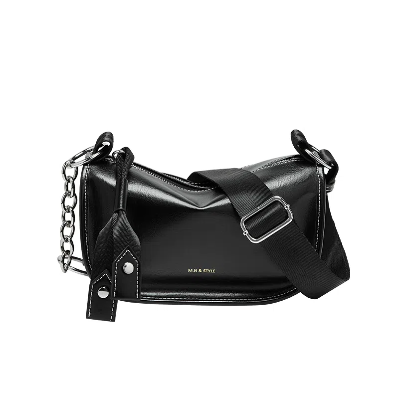 纳兰杜 女包潮流百搭女生包包高级感小众品牌 牛皮 枕头包单肩包斜挎包 中号 女款 子夜黑/棕色