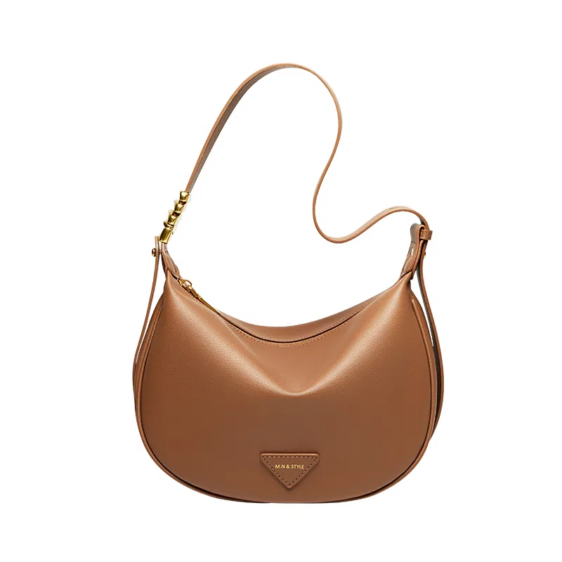 纳兰杜 女包百搭休闲潮流高级质感时尚包包 牛皮拼合成革 饺子包腋下包斜挎单肩包 大号 女款 米白拼杏/焦糖棕/子夜