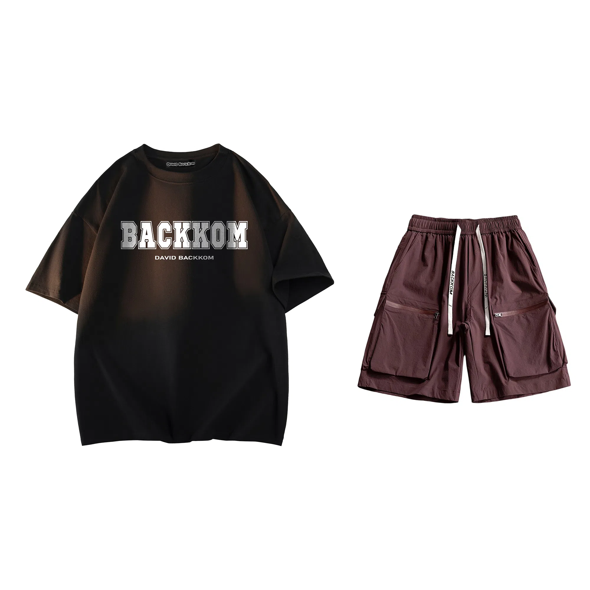 大卫贝肯 美式复古简约字母印花短袖潮流设计感舒适短裤休闲运动套装 男女同款