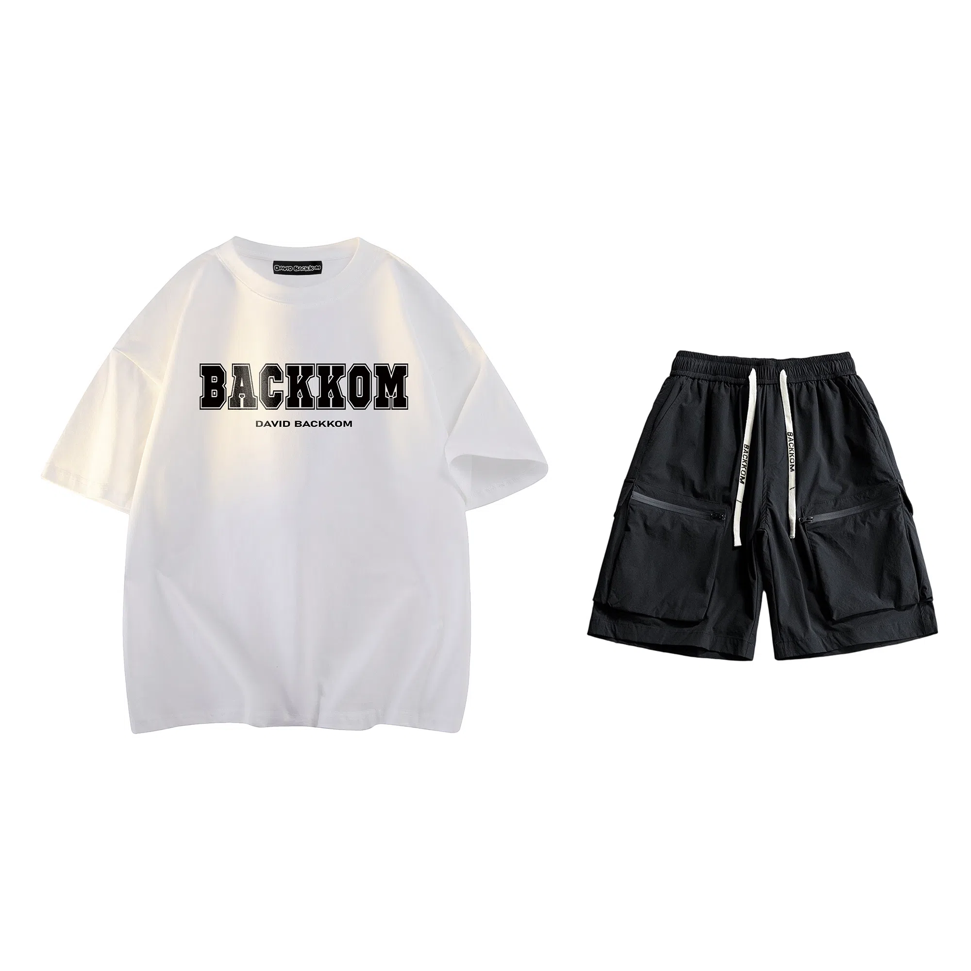 大卫贝肯 美式复古简约字母印花短袖潮流设计感舒适短裤休闲运动套装 男女同款